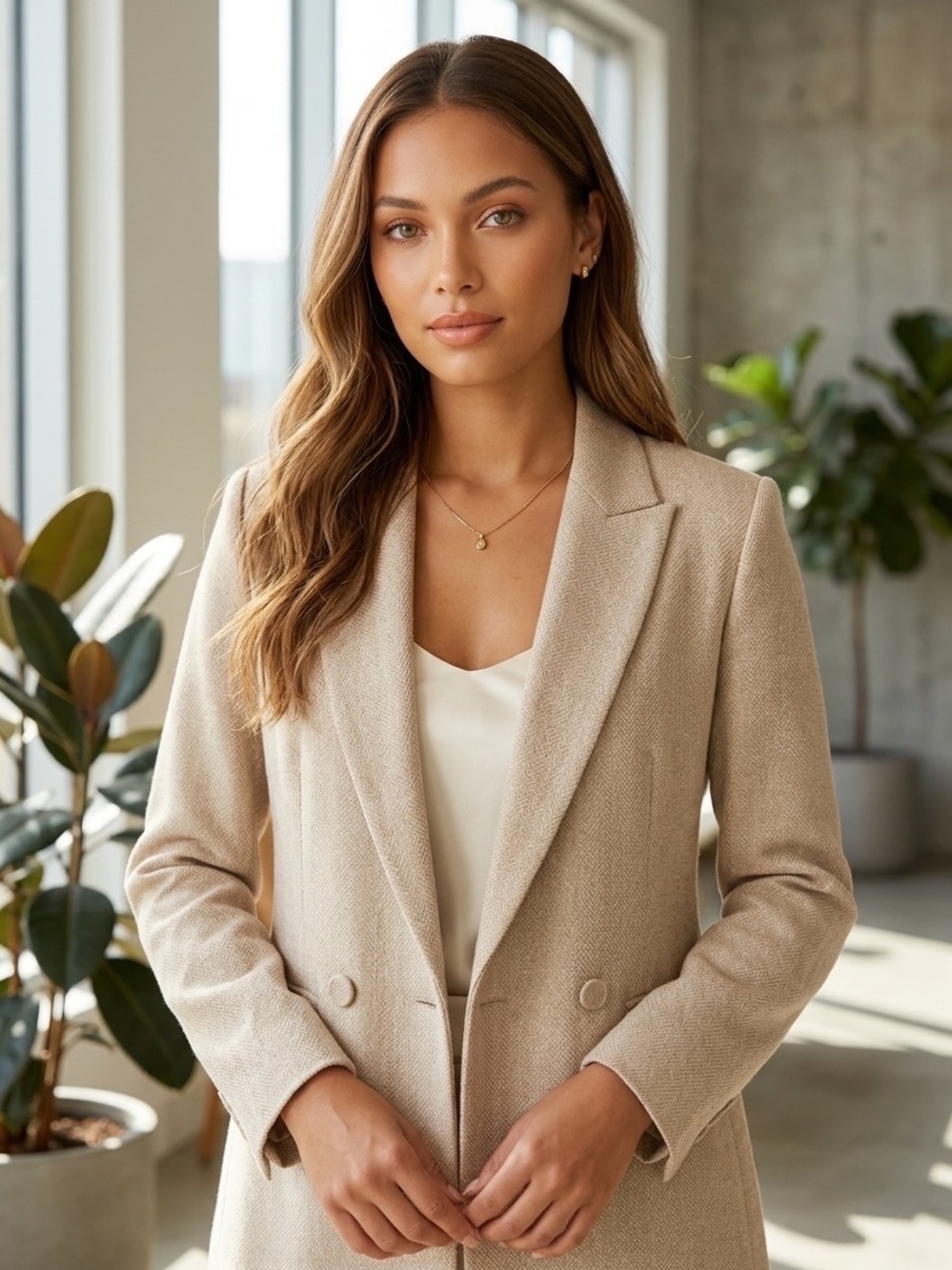 House of Harlow 1960 x Revolve Double-Breasted Beige Textured Blazer Size Small